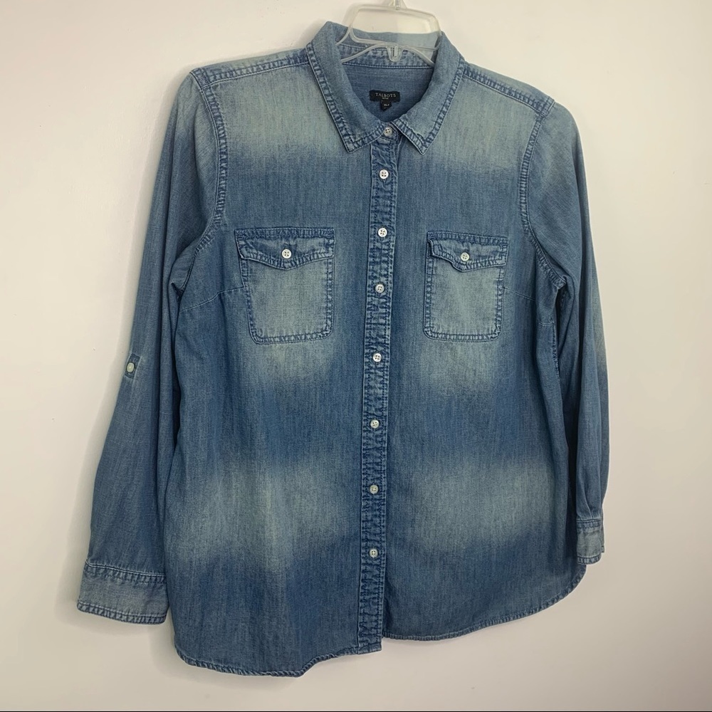 Talbots Denim Button Down Top size XLP roll tab - Picture 10 of 10